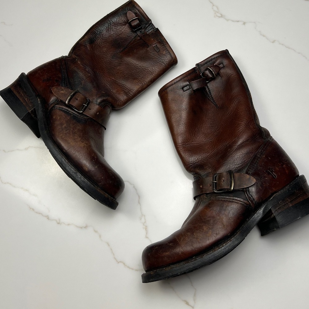 Frye Engineer Boots Mens Brown Leather Moto Buckle J22001 150th Anniversary 8M